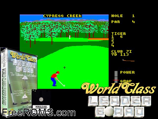 World Class Leaderboard (UK) (1987) (Disk 2 of 2) [h1] Amstrad CPC game showing 3D box cover and gameplay screenshot